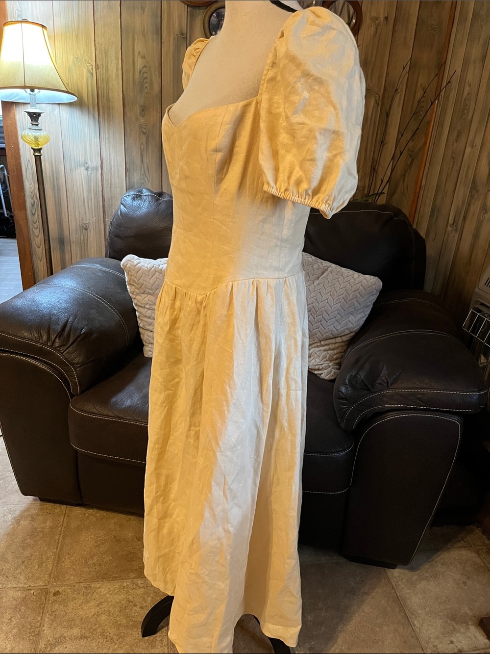 Reformation Davila Linen Dress In Parmesan Boho Milk Maid Prairie - Picture 6 of 12